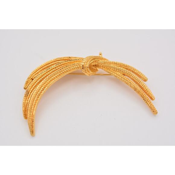 Monet Vintage Bow Pin Brooch Textured Brushed Gold Signed 1990s Bin1 - Picture 4 of 12
